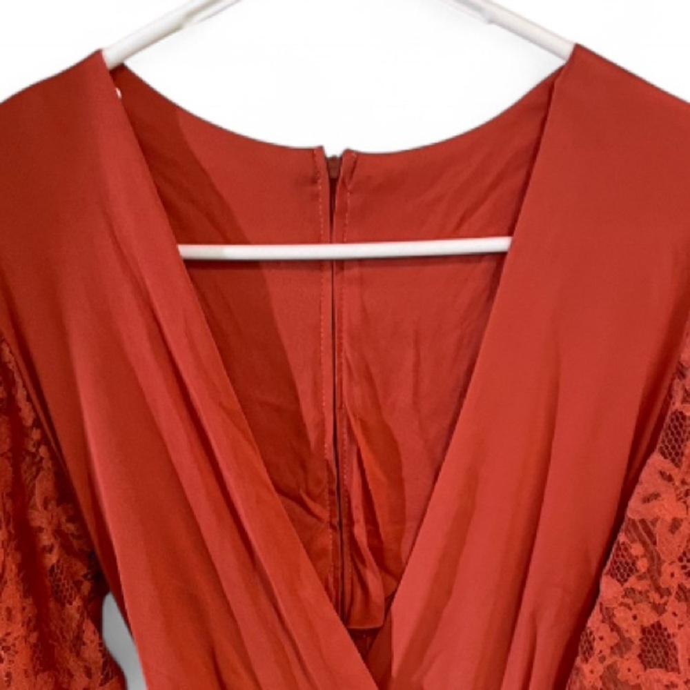 Vintage 70s Lace Sleeve Mini Dress in Dark Orange - Picture 5 of 9